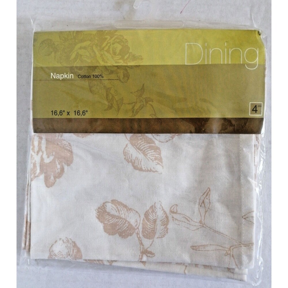 Set of 4 table Cotton napkins Peachy Floral Birds 16.6" x 16.6"  New with bag